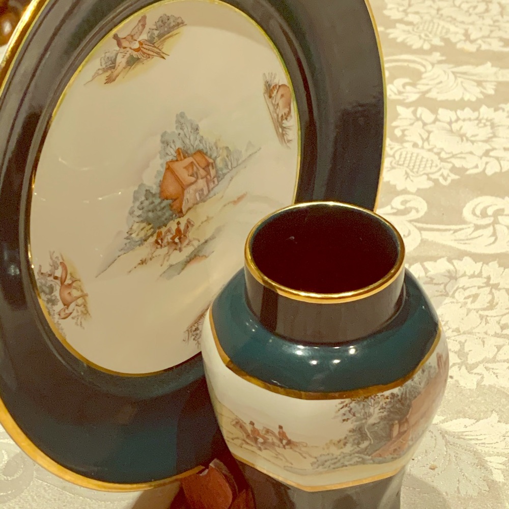 Arklow China Green Plate and Vase made in Ireland.